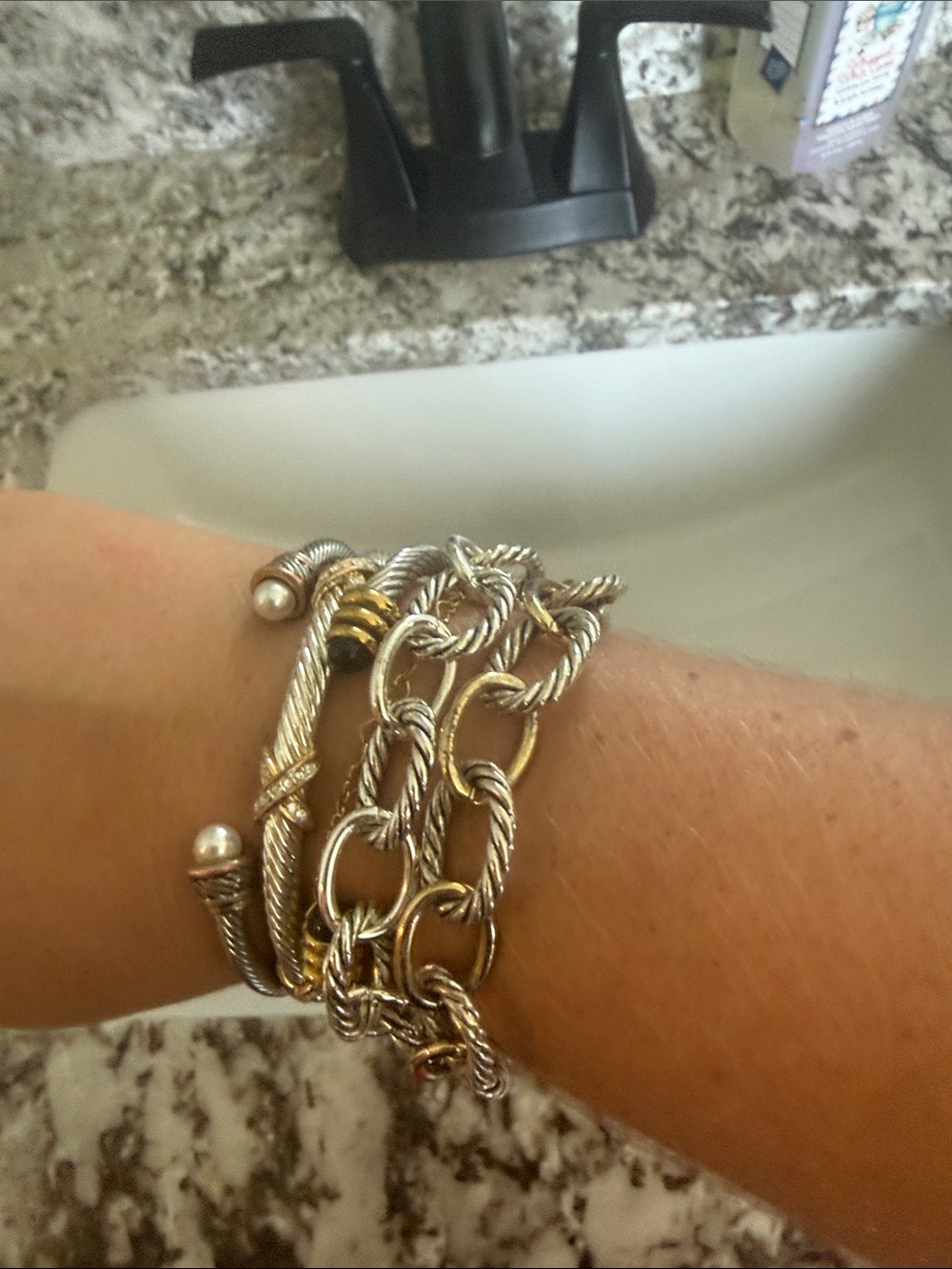 Amazon Two-Tone Silver and Gold Layered Rope and Link Bracelet Set